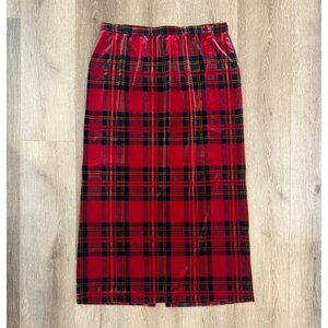 90s Coldwater Creek Velour Velvet Plaid Slit Back Maxi Skirt Size Medium